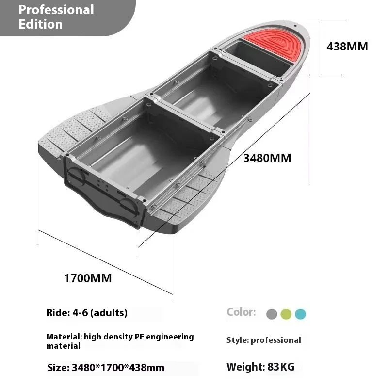 Detachable dinghy, Stacked fish boat, PE environmental Protection material, can carry 5 people, green/gray