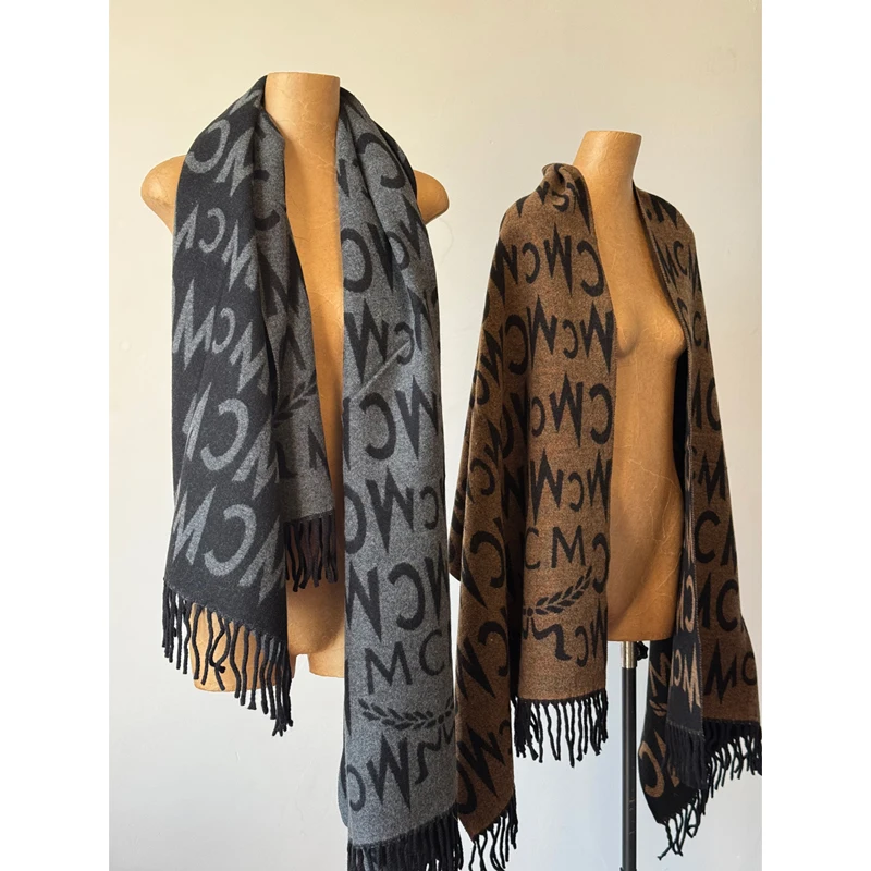 厚手のウールスカーフ-ユニセックス-秋冬-暖かいレターデザイン-多用途ネックウォーマースカーフ-男女兼用