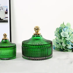 Nordic Retro Dark Green Crystal Glass Storage Box Embossed Jewelry Box Candy Box Bracelet Jewelry Box Desktop Cosmetic Box