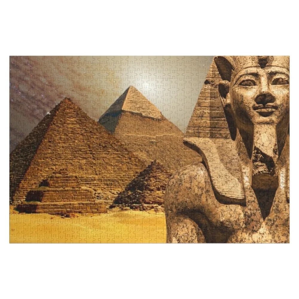 

Egypt Pyramid and Pharaoh Statue Jigsaw Puzzle Custom With Photo Personalize Custom Wooden Name Puzzle