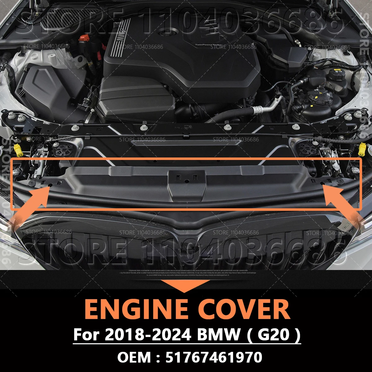 

For 2018-2024 G20 BMW 330e 330eX 330i 330iX M340i M340iX Center Upper Compartment Engine Cover 51767461970
