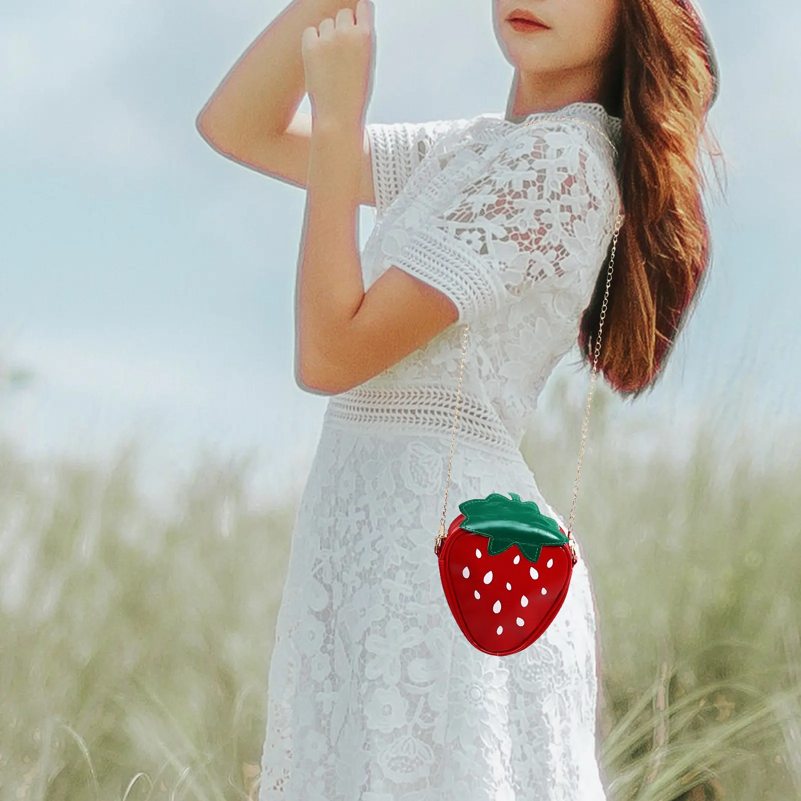 Bolso Bandolera con Forma de Fruta para Mujer, Diseño de Limón y Fresa, Bolso de Hombro con Cadena, Regalo Moderno y Lindo para Chicas