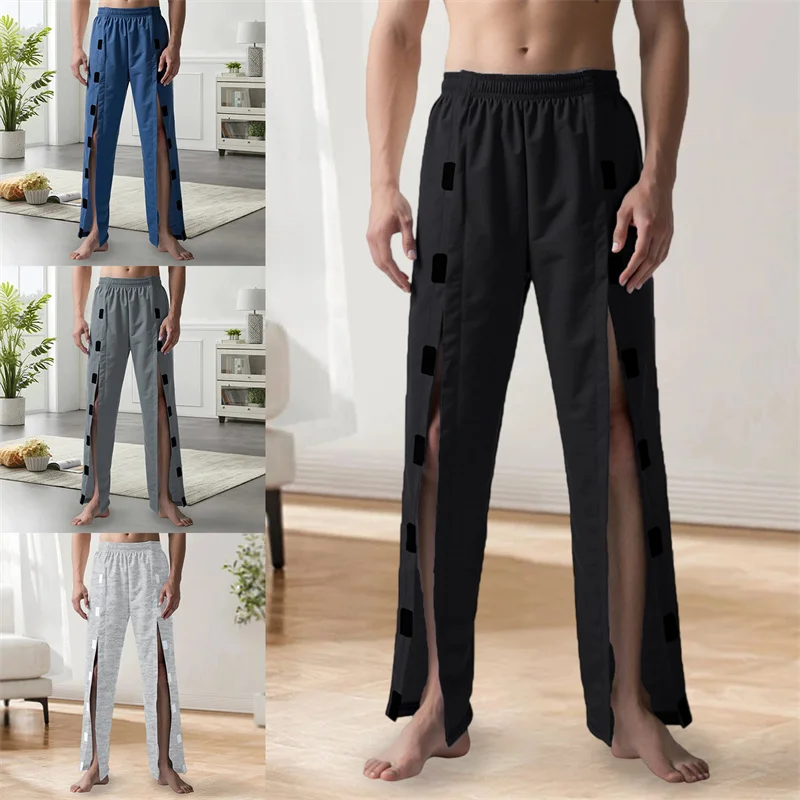 

CHRONSTYLE Men Pants Elastic Waistband Solid Color Pants High Split Bottoms Sweatpants Streetwear 2025 Casual Pants Men Clothing