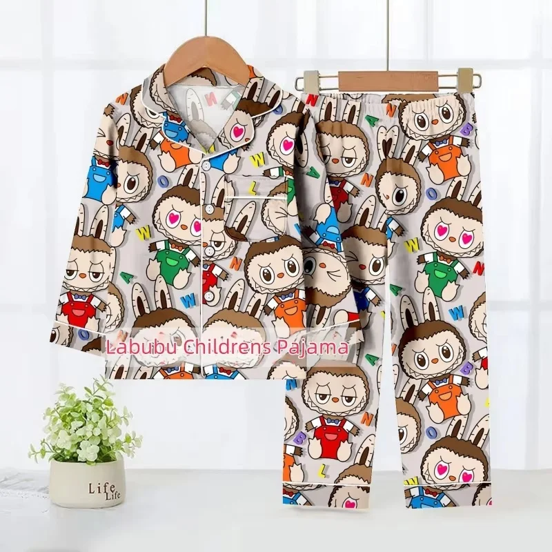 Hot Cartoon Labubu Childrens Pajama Set Cute Labubu Sleepwear Autumn Loose Casual Home Wear Soft Breathable Child Clothes Gifts