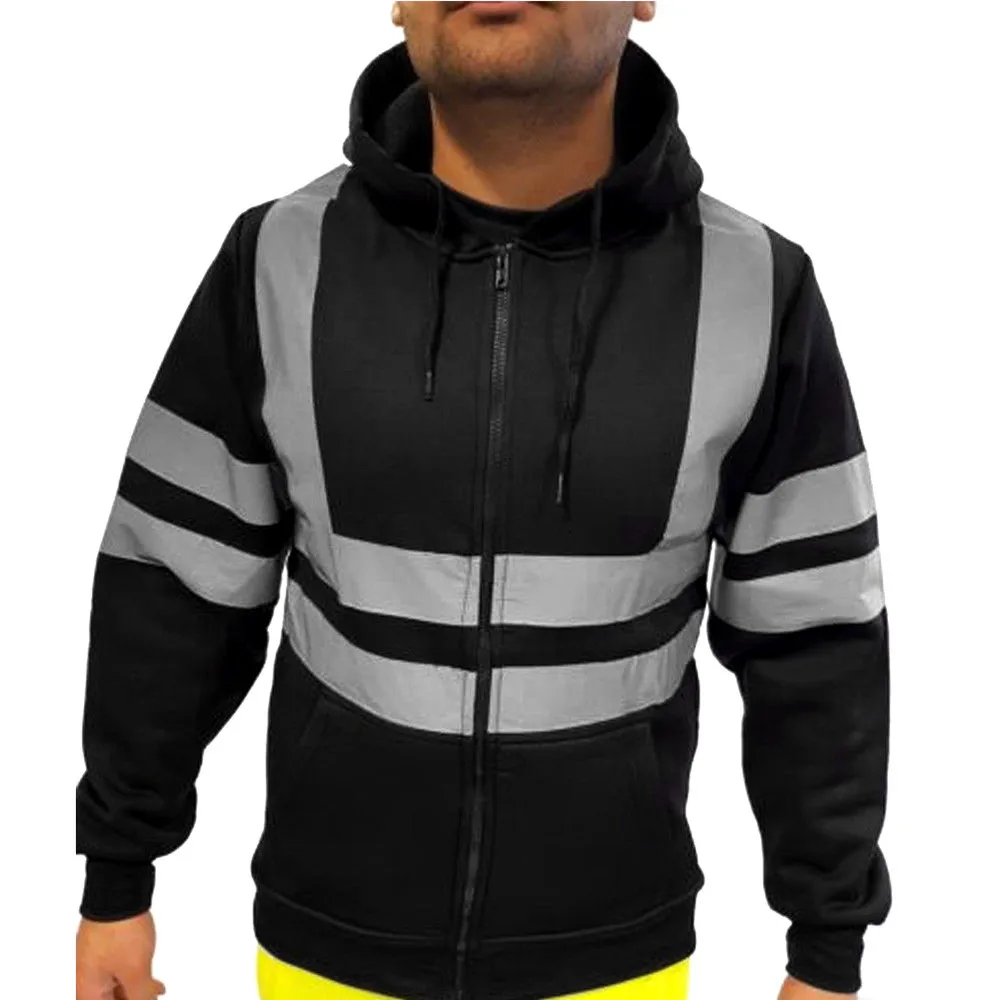 Men's Reflective Strips Sanitation Overalls Fleece Hooded Top Outdoor Sweater Men Mens Jacket Men Clothing Jackets for Men