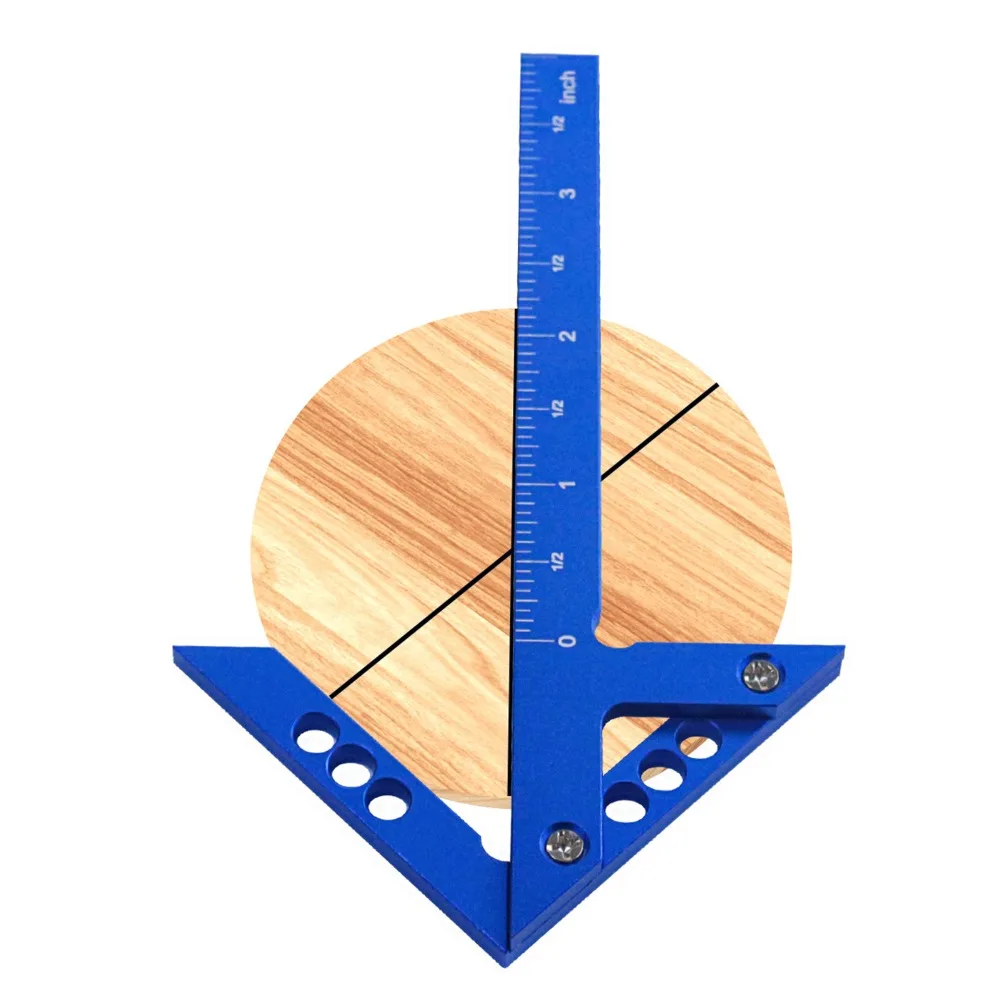Precise Aluminum Alloy Center Gauge 45 Degree Blue Center Finder Tool 90 Degree Line Center Finder Woodworking