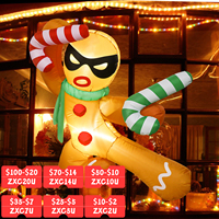 OurWarm 3.5 Ft Christmas Inflatables Outdoor Decor Kungfu Gingerbread Man with Candy Cane Broke Out from Window for Party Decor