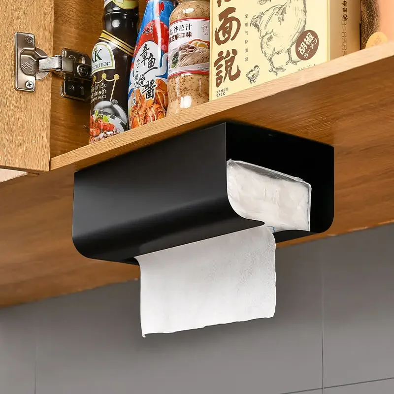 Wall Mounted No Punching Magnet Storage Container Garbage Bag Dispenser Self Adhesive Kitchen Bathroom Paper Tissue Holder