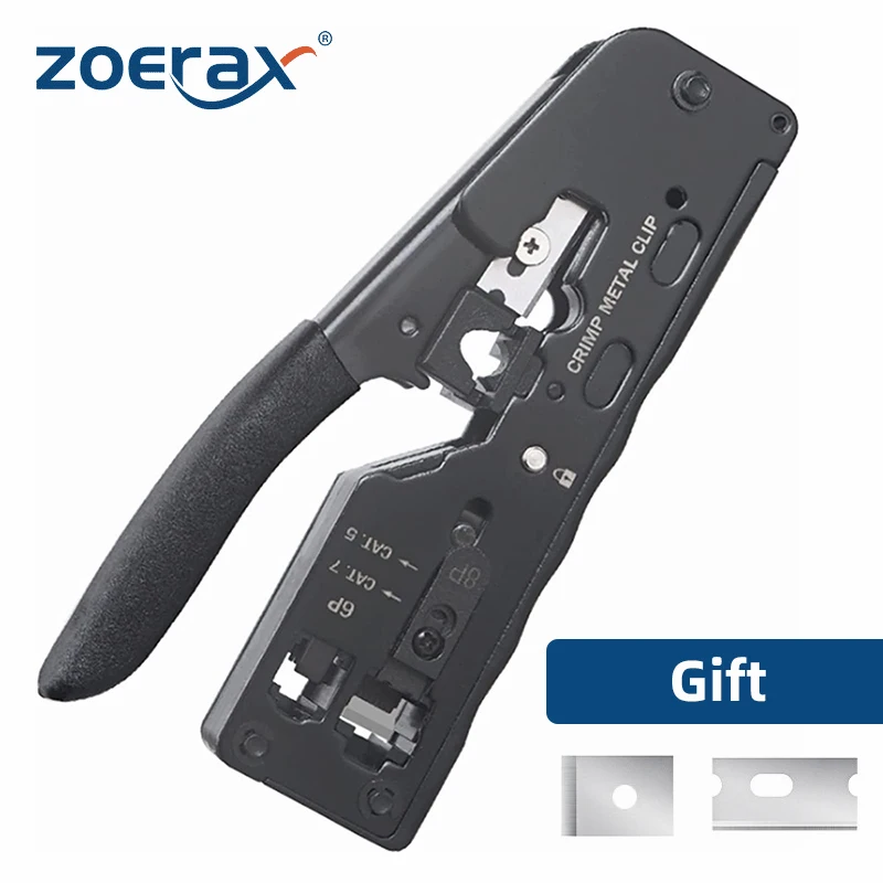 

ZoeRax All-in-One Pass Through Crimper for RJ45 RJ12 RJ11 Standard and Shielded Network Connectors and CAT5/5e CAT6 CAT6a CAT7