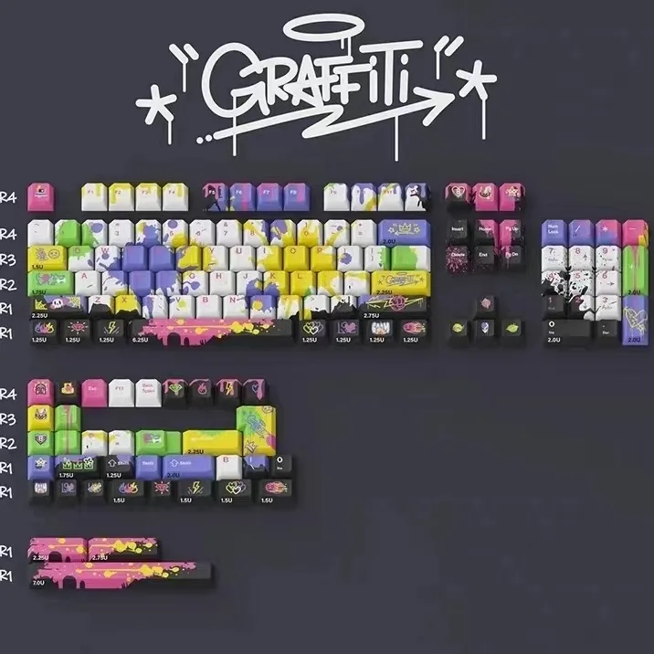 

141 Keys Chreey Keycaps Graffiti Keycap for Alice Key Cap Sublimation Alice Mechanical Keyboard 2.25 U 2.75U Split Spacebar ISO