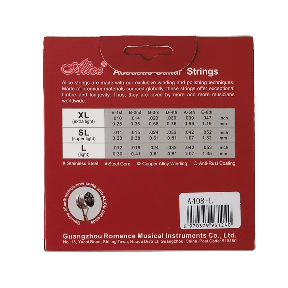 أليس A408 مجموعة كاملة الغيتار الصوتية أوتار الغيتار ضوء إطارات دراجة تسلق الجبال خفيفة الوزن الغيتار ملحق المغلفة سبائك النحاس الجرح 6 سلاسل