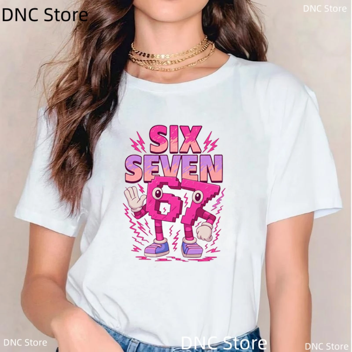 ستة سبعة الإيطالية Brainrot 6 7 الجرافيك تي شيرت مطبوع المرأة موضة Harajuku في سن المراهقة طالب الفتيات التي شيرت الصيف قميص غير رسمي بلايز #4