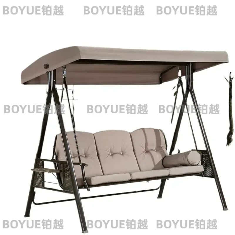 Wrought Iron Outdoor Swing Chair Double Triple Seater Hanging Rocking Seat for Patio Balcony Garden Porch Relaxation