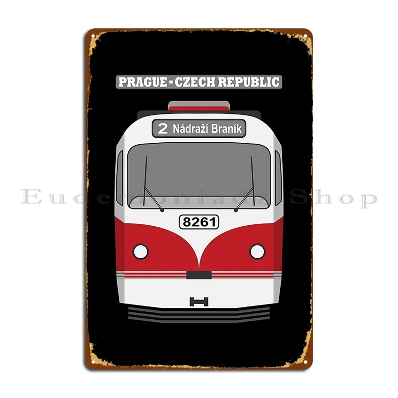 Prague Vintage Tram Tatra T3 On Black Metal Plaque Personalized Cinema Living Room Customized Garage Tin Sign Poster