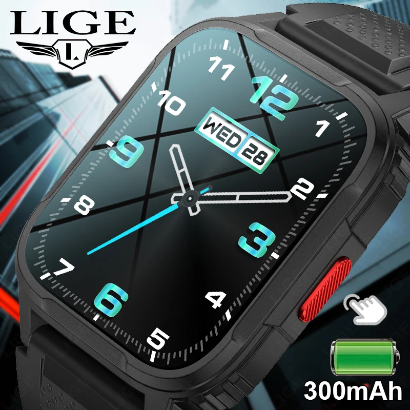 LIGE jam tangan pintar pria, panggilan Bluetooth suara baterai sangat panjang jam tangan jejak kesehatan tidur 1.95 inci layar HD olahraga
