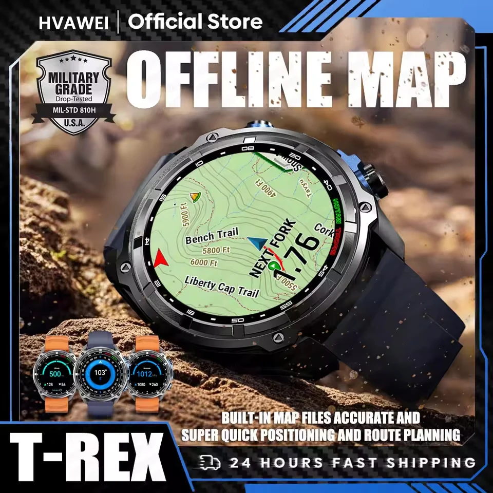 

New 4GB Memory Offline Map GPS Smartwatch Always Display 5ATM Waterproof Swim Watch 860mAh Compass 170+Sports Modes Men Watches