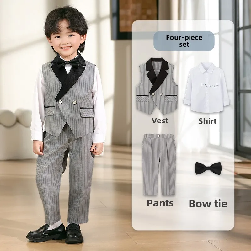 مجموعة سترة الأطفال لربيع وصيف فستان أداء الأطفال البريطاني الجديد على شكل زهرة فستان حفلة عيد الميلاد الأول للطفل الذكور #3