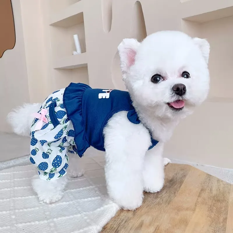 Cute Vest Summer Rompers Jumpsuit For Small Medium Dogs Pink Blue French Bulldog Yorkshire Pet Clothes With Cooling Pants XXXL