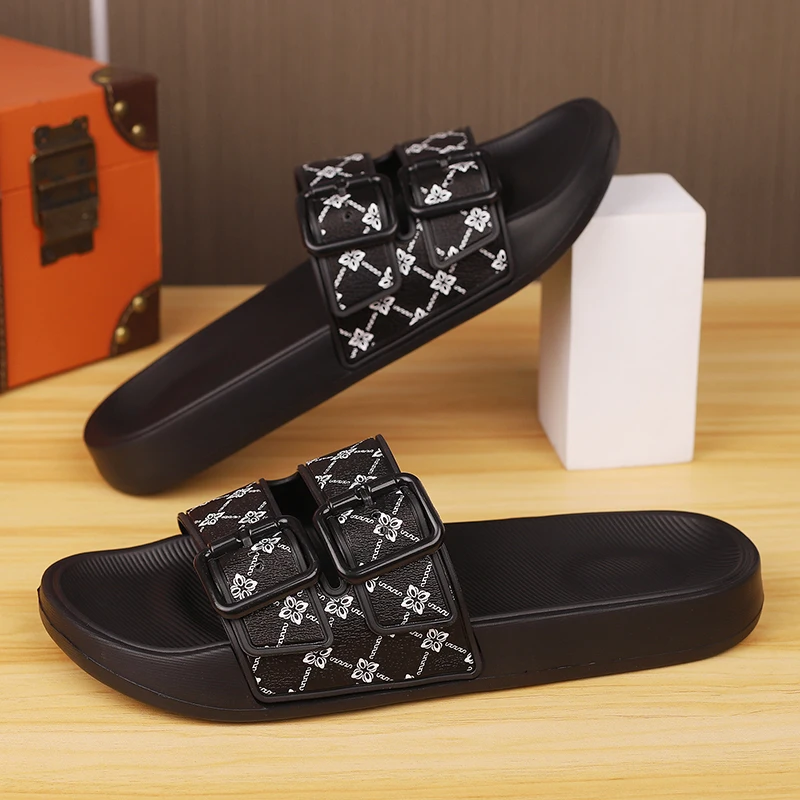

Men's Summer Fashion Retro Flower Pattern Design PVC Non-slip Soft Upper Home Slippers Beach Casual Outdoor Comfortable Sandals