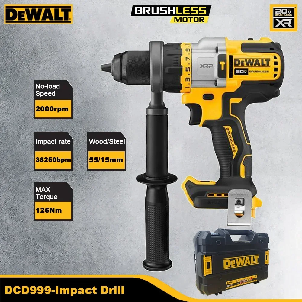 Dewalt DCD999 Wireless Impact Drill Rechargeable Brushless with Toolbox 20v 126Nm 2000rpm 38250bpm 3 Speed Universal 18v Battery