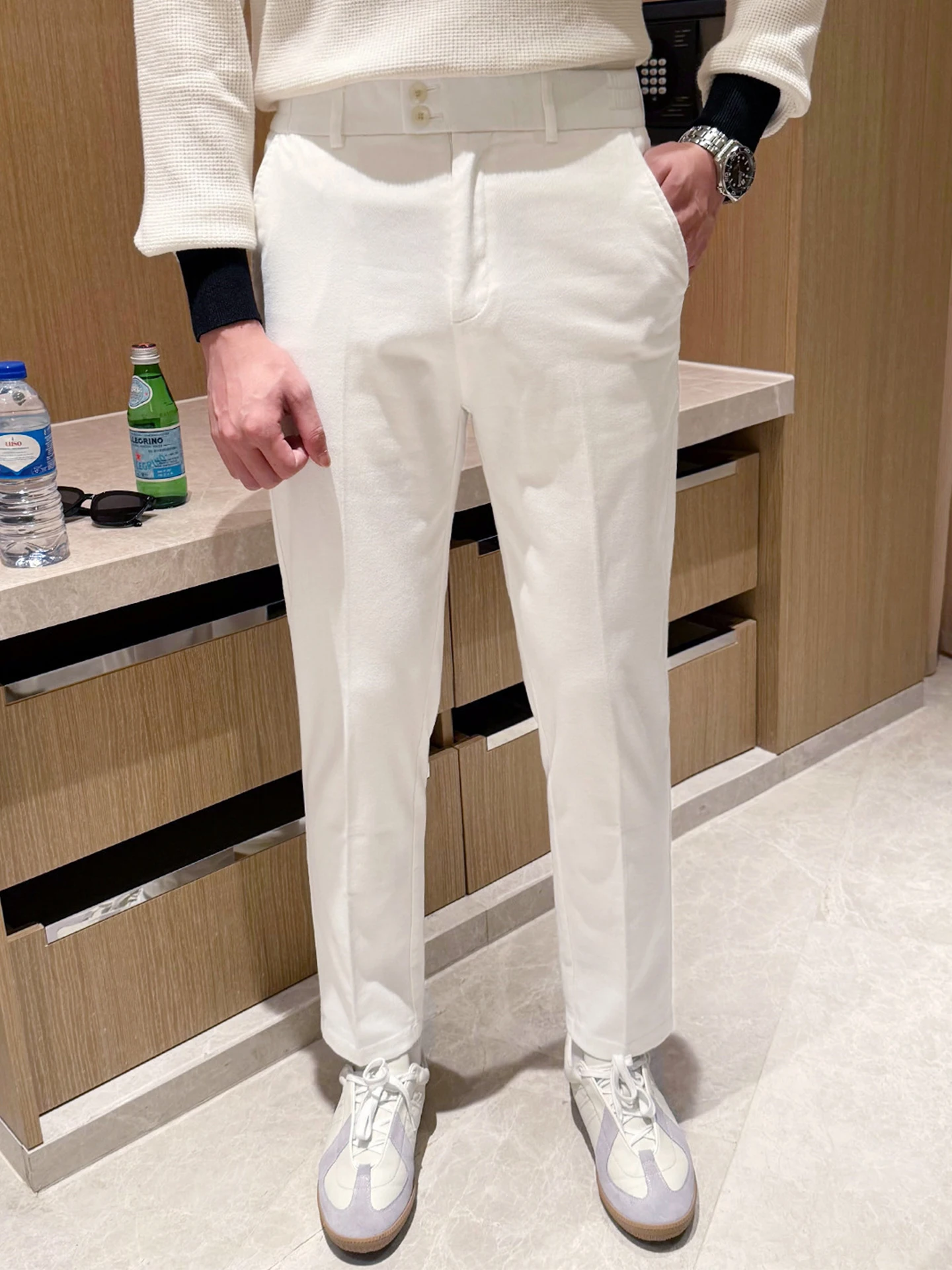 

High-End Pure Cotton Men's Straight Leg Casual Pants Bla Autumn New Sle Comfortable Fit Zipper Fly mid Waist Trousers