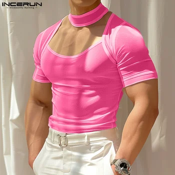 INCERUN 남성용 솔리드 메쉬 투명 터틀넥 반팔 티셔츠, 남성 의류, 2024 스트리트웨어, 할로우 아웃 패션 Best5 INCERUN 남성용 솔리드 메쉬 투명 터틀넥 반팔 티셔츠, 남성 의류, 2024 스트리트웨어, 할로우 아웃 패션 Best5