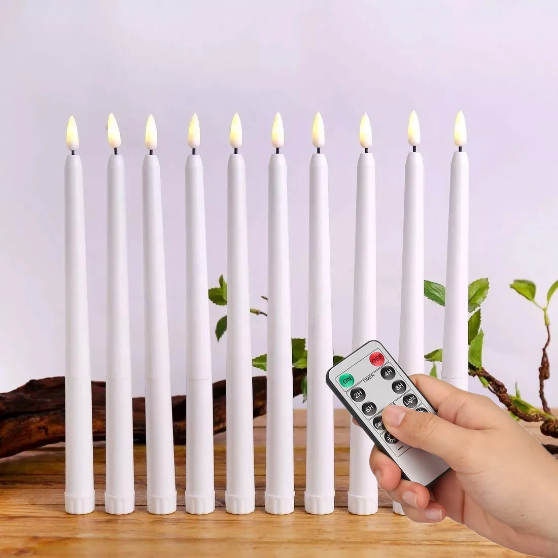 LED Flameless Taper Candles Flickering with 10-Key Remote 11