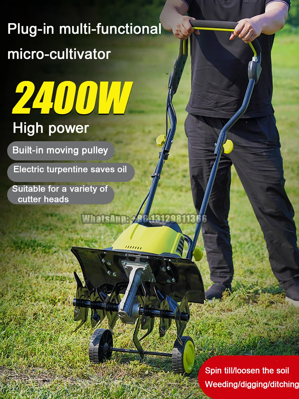 2400W/1500W Electric Small-scale Scarifier Plow Multifunctional Garden Rotary Cultivator Bulldozer Agricultural Rotary Tiller