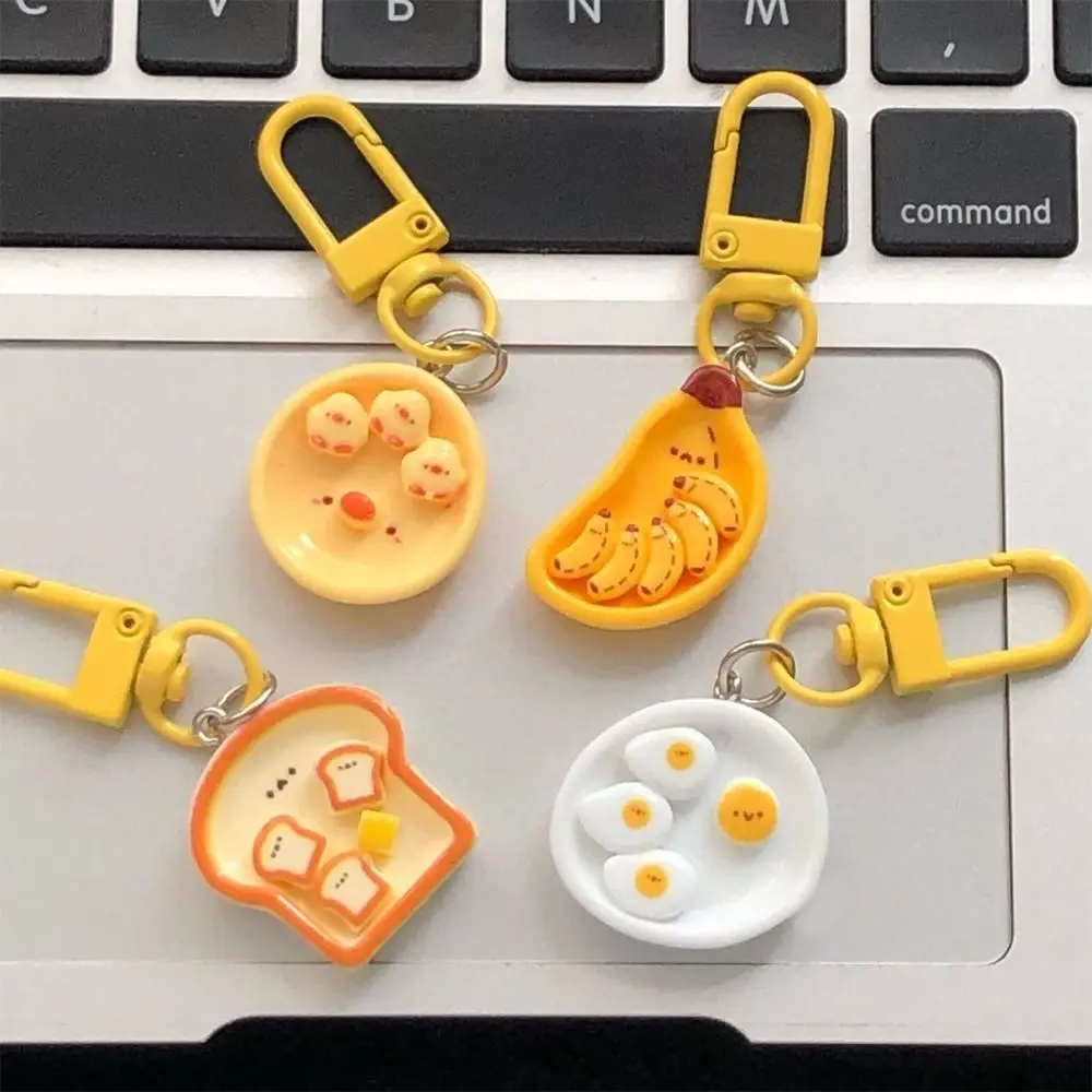 

1Pcs Breakfast Plate Toast Banana Key Pendant Lanyard Fun Simulation Food Play Bag Keychain Cute Creative Key Ring Ornament
