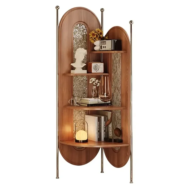 Solid Wood Corner Shelf for Living Room Steel Frame Bookcase Display Unit Modern Design Storage Rack Home Decor Furniture