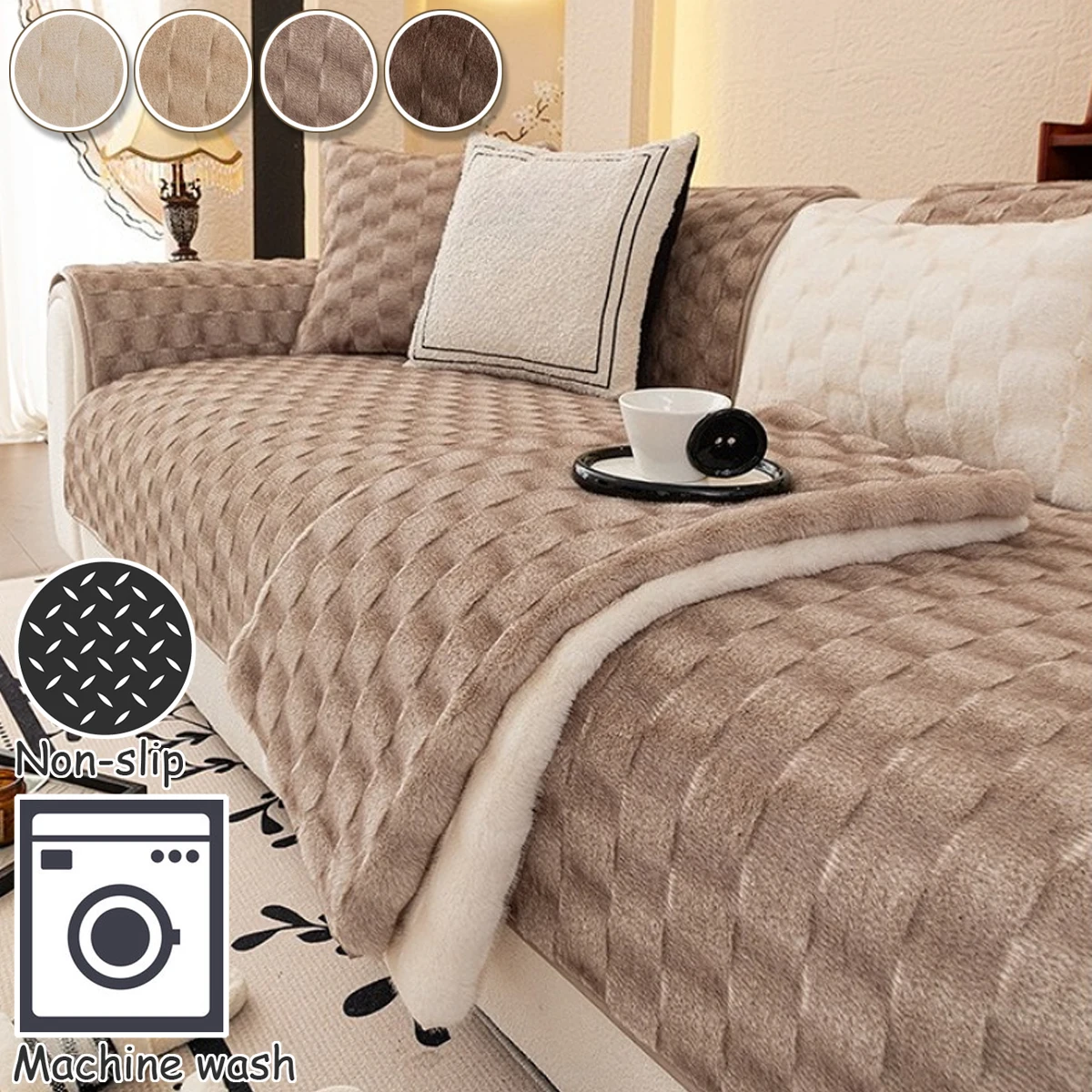 

1PC Stripe Thicken Immitation Rabbit Fur Plush Sofa Cover Non-Slip Couch Cushion Slipcover Towel for Living Room Sofa Blanket 매트