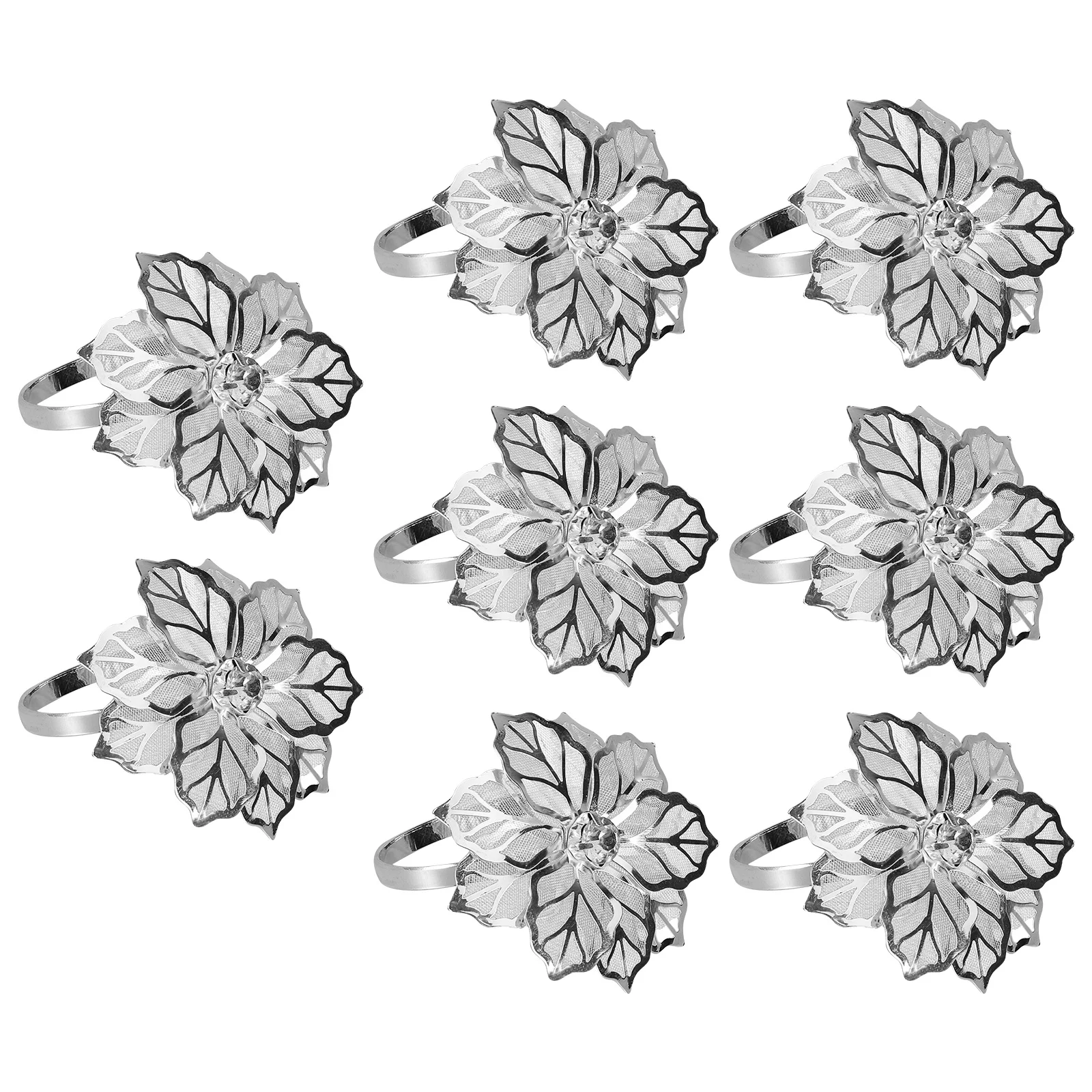 

8pcs Napkin Floral Serviette Holders For Wedding Party Floral Napkin Rings Table Decoration Silver Dinner Banquet Accessory