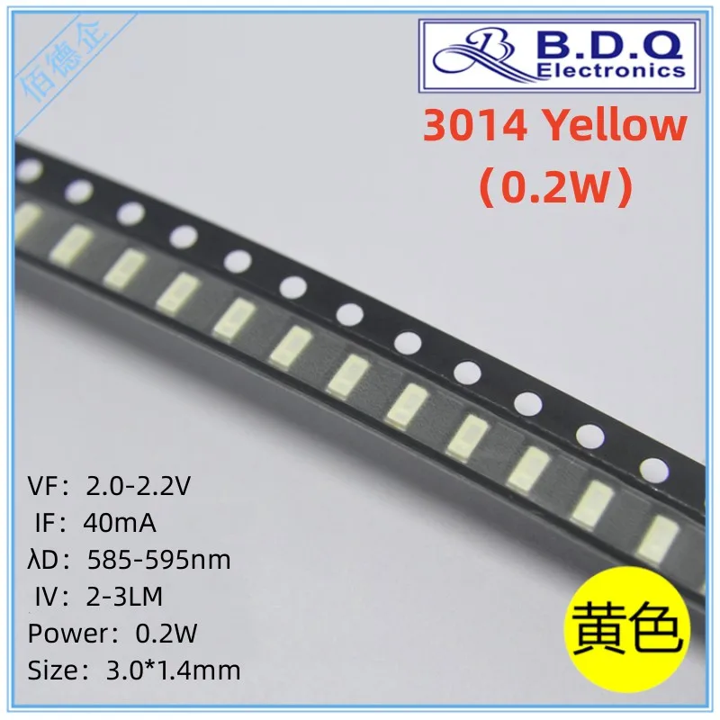 3014 สีเหลือง 0.2W LED โคมไฟลูกปัด SMD ไฟ LED ขนาด 3014 Light-emitting Diode คุณภาพสูง Bright 100pcs