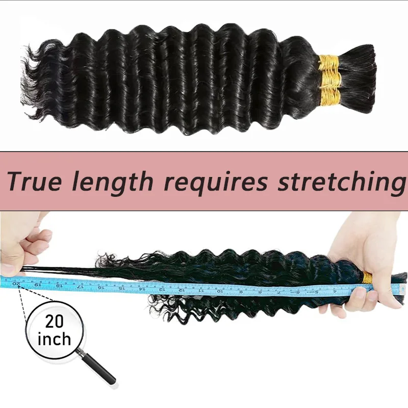 100%天然黒人バージンヘア、ボヘミアンブレイズエクステ用バルク、30インチディープウェーブカーリーヘアバンドル、ウォーターウェーブ、ノーウェフトヘア