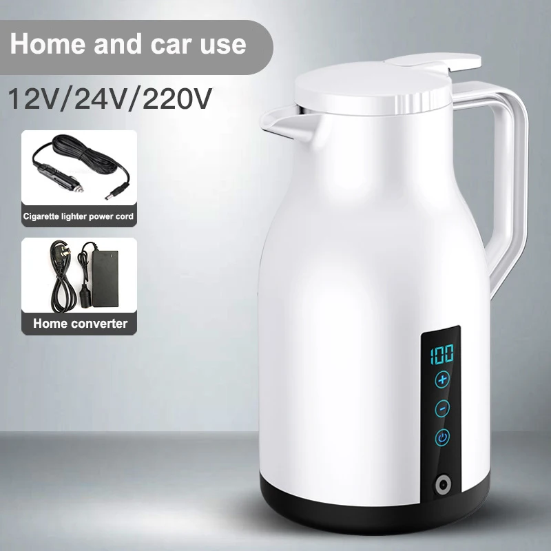 1000ml Led Digital Display 12v 24v Car Electric Kettle Household 220v Thermal Insulation Electric Kettle 304 Stainless Steel