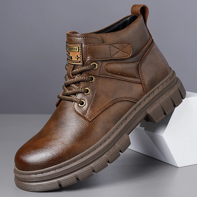 

New Leather Men Motocross Boots Leisure Walk Walking Shoes Fashion Casual Business Man Ankle Boots Formal Outdoor Footwear Botas