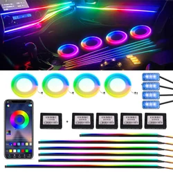 213/ 64 Color Rainbow Symphony Car Interior Ambient Led Car Strip Lighting Dashboard App Bluetooth RGB 6 / 18 in 1 22 in 1 Light