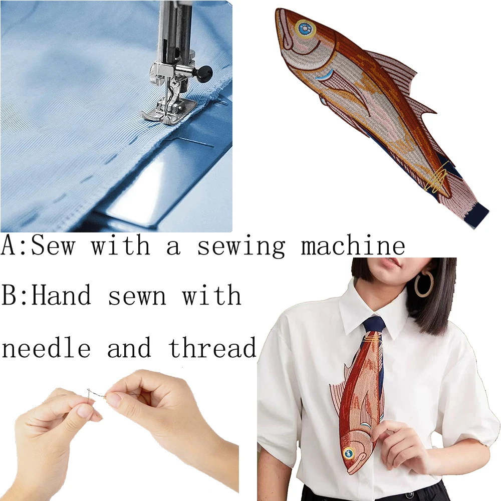 Fish Patch Embroidered Sew on Collar Tie Decoration Emblem Fish Embroidery Applique Patches Sewing Accessories 2pcs