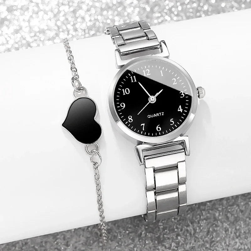 2pcs/set  Women's Round Digital Quartz Watch and Bracelet Combination Set, Suitable for Wearing in Various Occasions