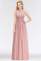 Lace A line Bridesmaid Dress Sleeveless Chiffon Bodice Illusion Neck Zip Up Long Maxi Wedding Gown Formal Party Dress