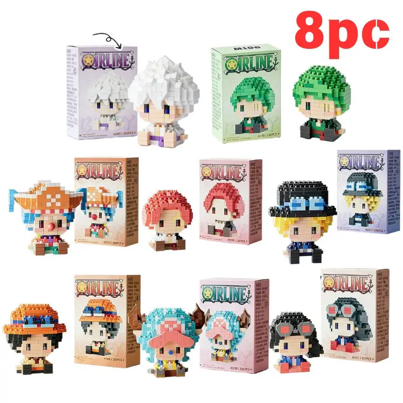ONE PIECE Anime Micro-Bausteine, Sonnengott Nika Luffy Zoro Ace 3D Montage Sammelfigur Desktop-Dekoration Geschenk