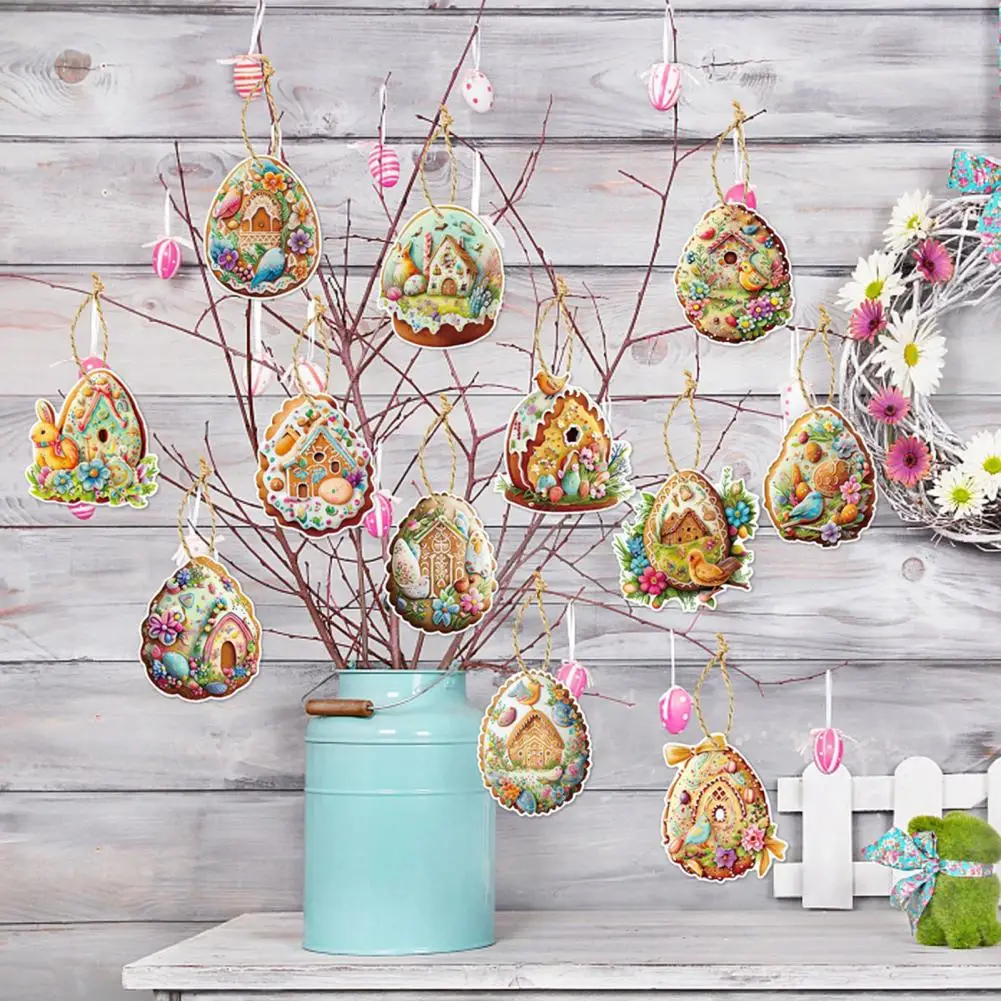 

Reusable Easter Decor Easter Egg Pendant Set for Festive Decorations Home Atmosphere Props 12pcs Fine Workmanship Reusable