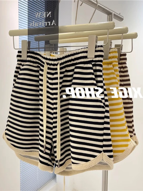 

plus Size American Stripe Sport orts ex Summer Loose Casual Wide Leg Hot Pants Youthful Vitali Sle mid High Waist