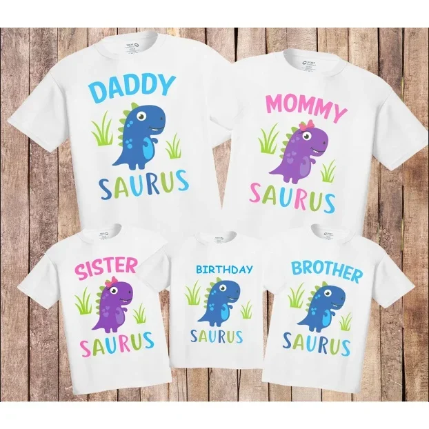 Family Matching Shirt Cute Dinosaur Tshirt Birthday Party Clothes Daddy Mommy Brother Sister Birthday Boy T-shirts Birthday Gift