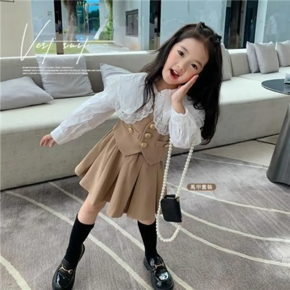 

Girls' Suit 2022 New Internet Celebrity Children's Fashionable Baby Spring Clothing Fashion Preppy Style Skirt Two-Piece Set