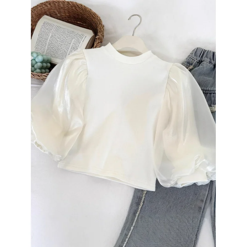 

Girls' Vest Denim Set Spring and Autumn Baby Clothes Long Sleeve Base Shirt Trendy Internet Celebrity Fashion Three-Piece Set