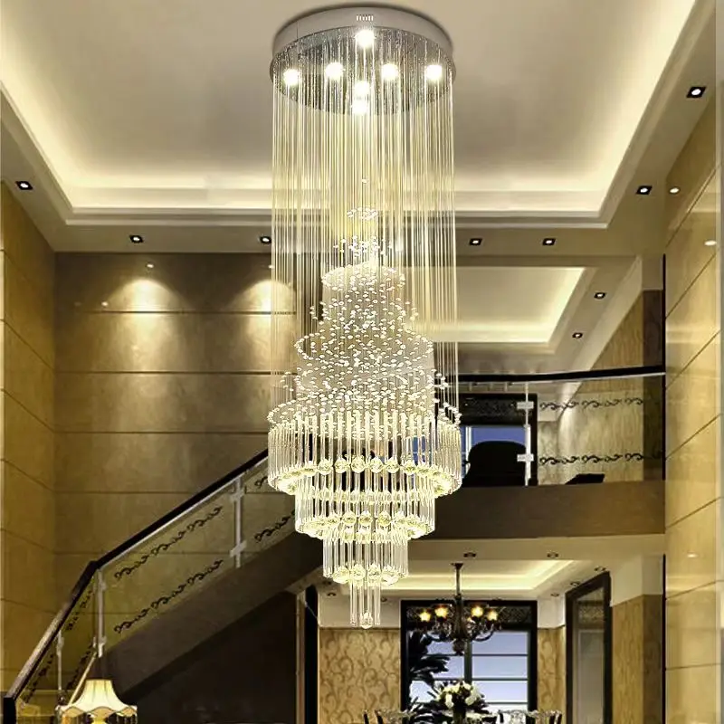 

Minimally Designed Duplex Villa Living Room Crystal Hanging Line Lamp Hotel Crystal Staircase Long Hanging Lamp