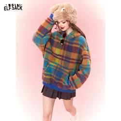 ELFSACK Colorful Fleece Hoodies Women 2023 Winter New Plus Size Fashion Sweatshirt