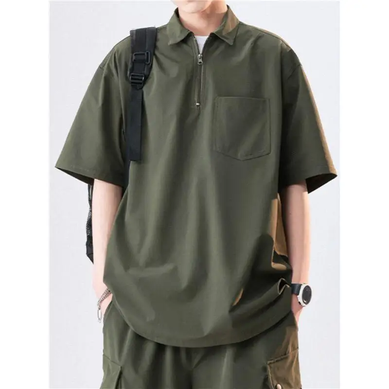 

Faionable Casual Sportswear Set Ice Silk Collared T-irt Loose Fit ex Large Size Spring Autumn New Sle irt ...