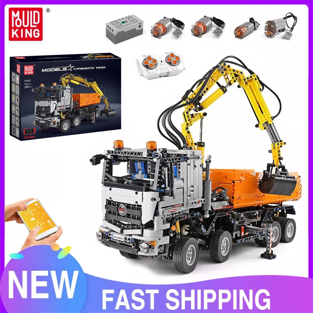 MOULD KING 19007 Technical Car Toys The APP&RC Motorized Pneumatic Arocs Truck Model Building Blocks Bricks Kids Christmas Gift